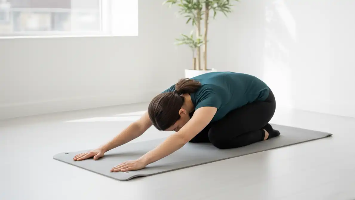 Childs pose stretch for lower back tension relief