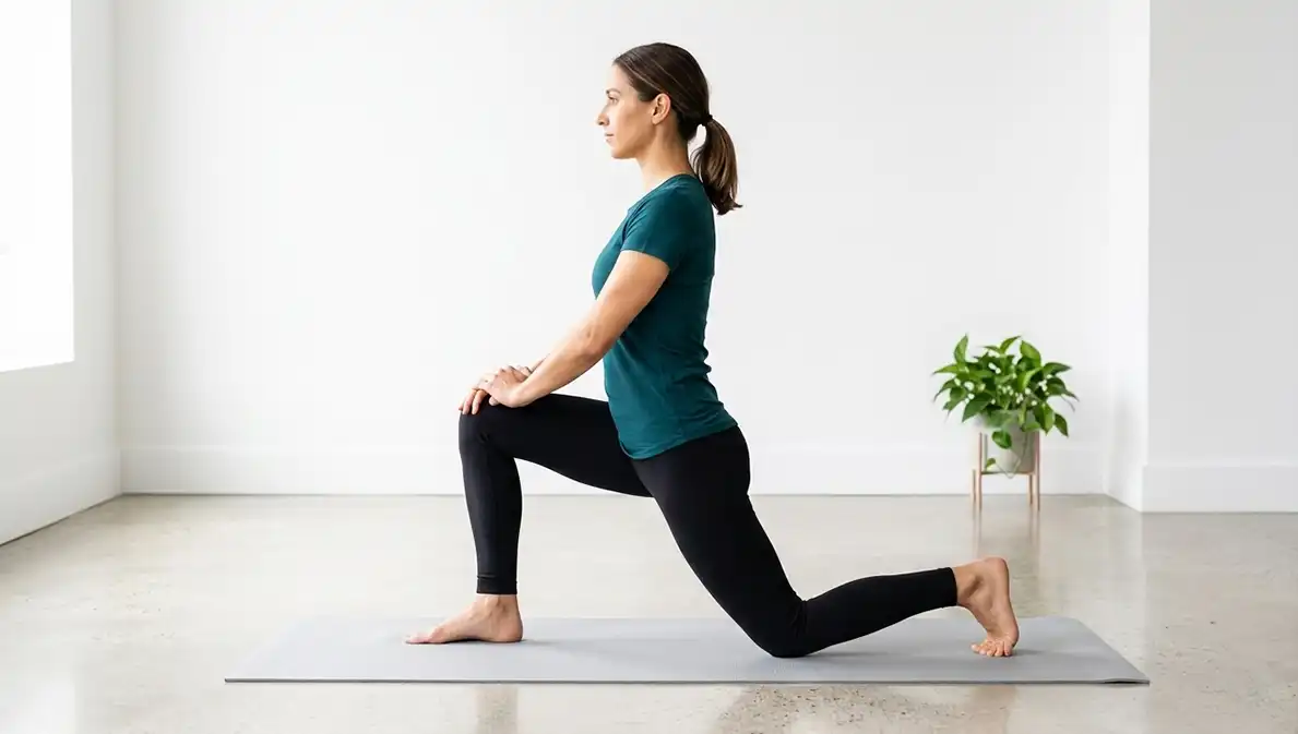 Half kneeling hip flexor stretch for lower back relief