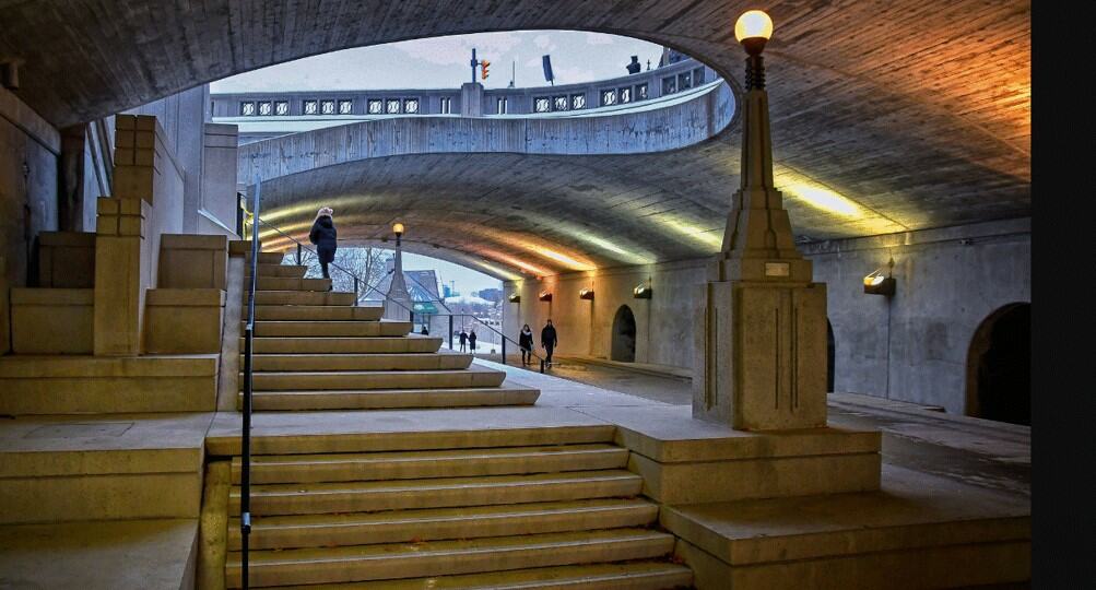 Stair Climbing On Plaza Bridge