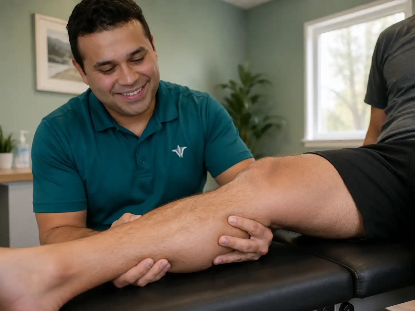 Chipractor assessing a patients calf and lower leg at Kent Chiro Med in Ottawa