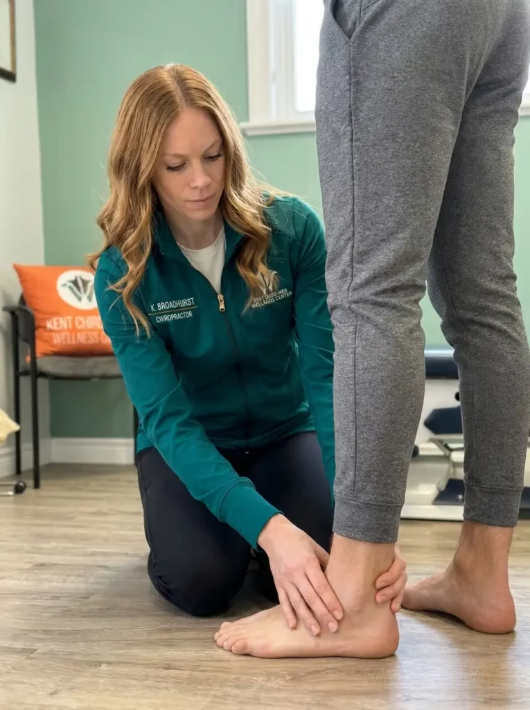 Dr Courtney Broadhurst providing plantar fasciitis treatment with therapy at Kent Chiro Med Wellness Clinic in Ottawa
